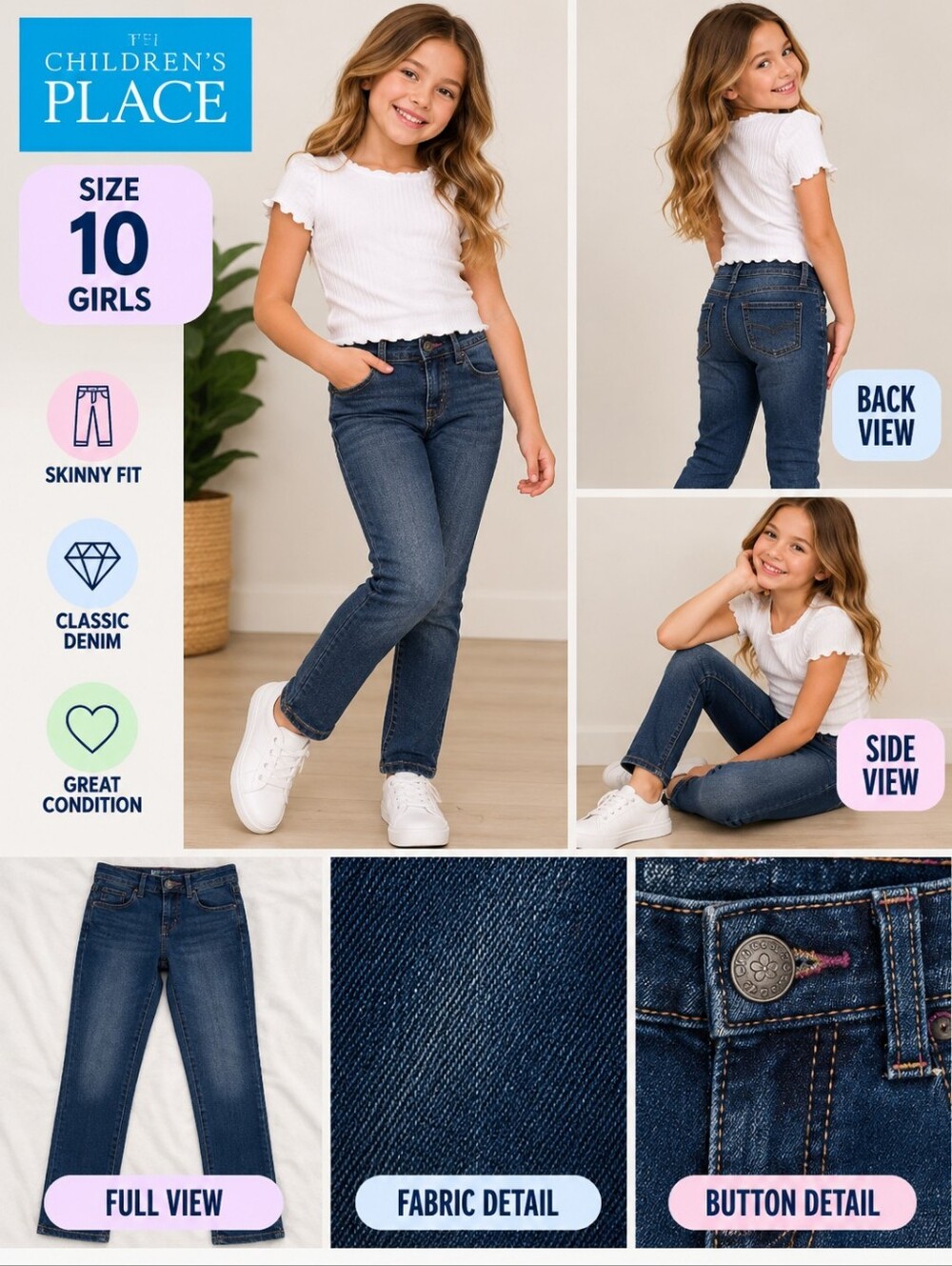Children's Place girls size 10 denim skinny jeans #01